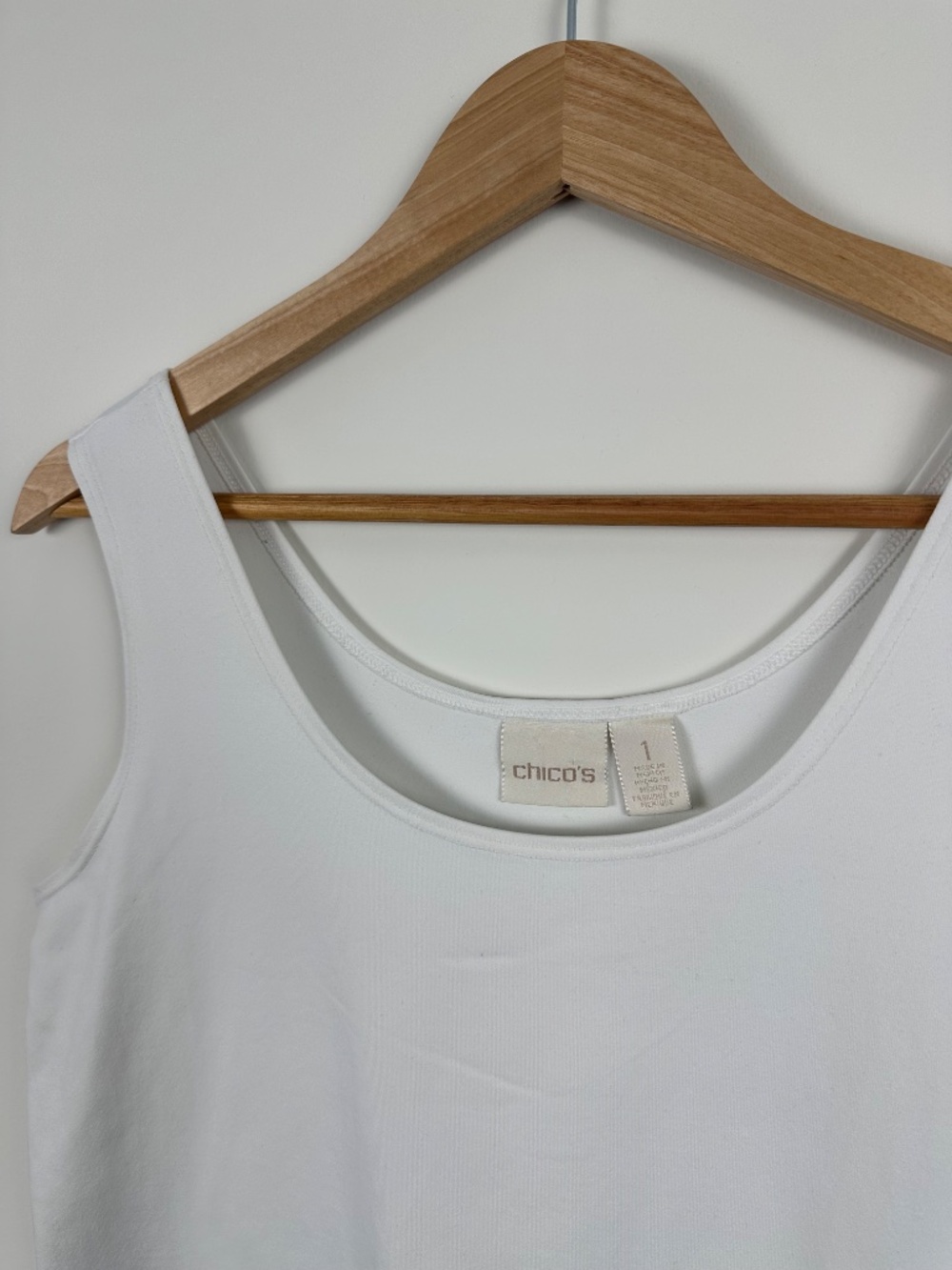 Chico's White Stretch Tank Top | Layering Shell | Wide Strap | Size 1 (M) - Picture 2 of 6
